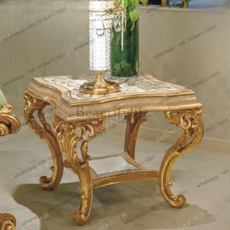 

European luxury shell parquet coffee table carved French court living room solid wood tea table
