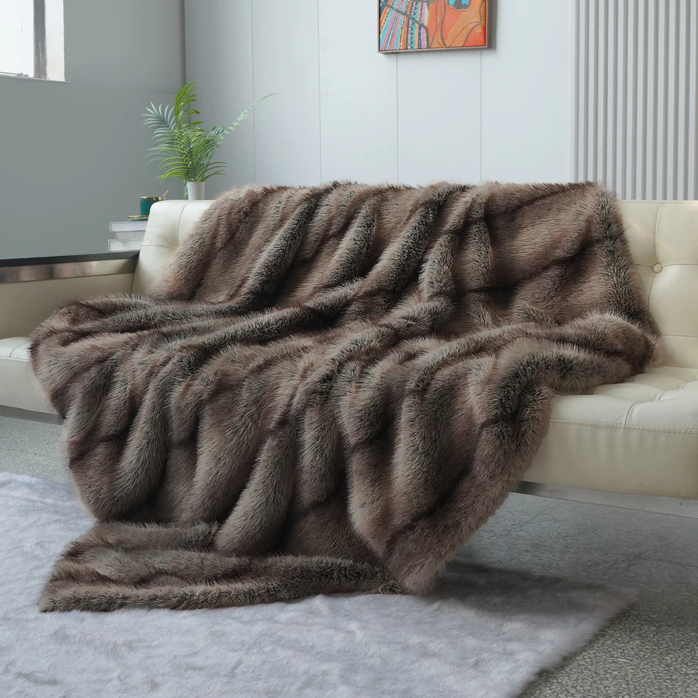 Luxury Faux Fur Blanket High-end Bed  Fox Fur Blankets For Beds Plaid on The Sofa Cover Decoration Home Blankets And Throws