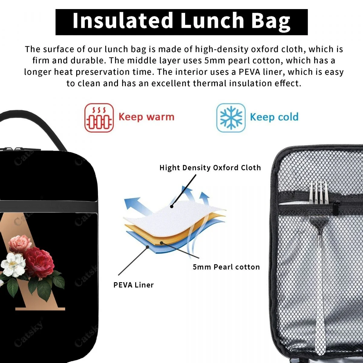 floral letter  Lunch Bag Portable Aluminum Foil Thickened Insulated Lunch-Bag Gift Waterproof Lunchs Tote Bags