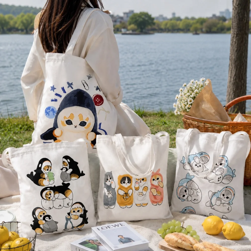 

Kawaii Mofusand Shark Cat Tote Bag Canvas Carry Bag for Books Laptop Lunch Grocery Travel Daily Use Girls Women Gift Toys