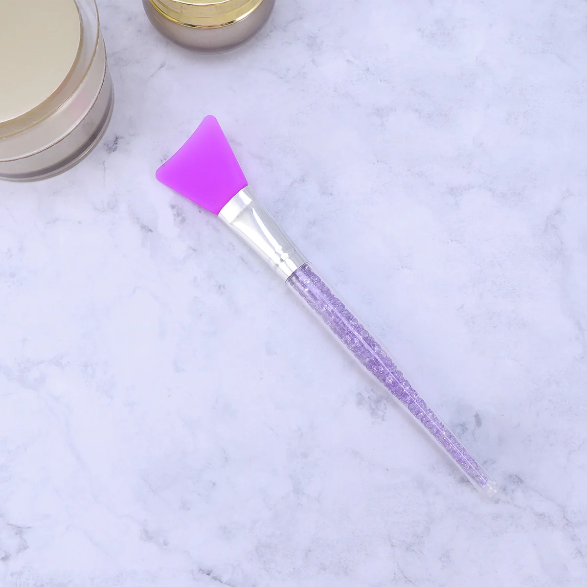 Escova aplicadora facial profissional de silicone com haste de cristal para aplicação de máscara facial ou máscara DIY (cristal roxo único