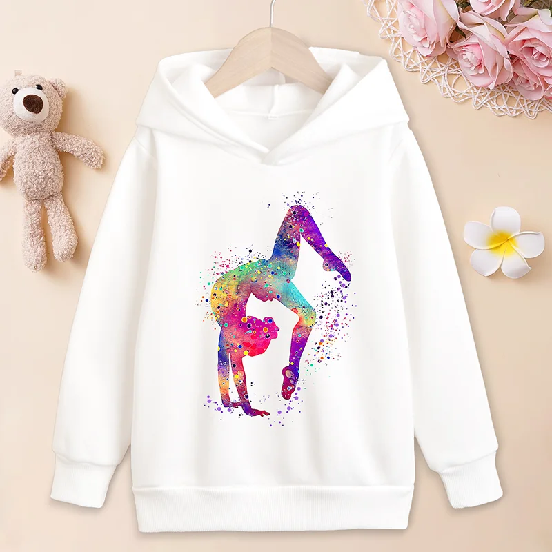 Colorful Gymnast Hoodie Sweatshirt for Girls Fashion Kawaii Long Sleeve Top Pullover Sweater For Children Kids