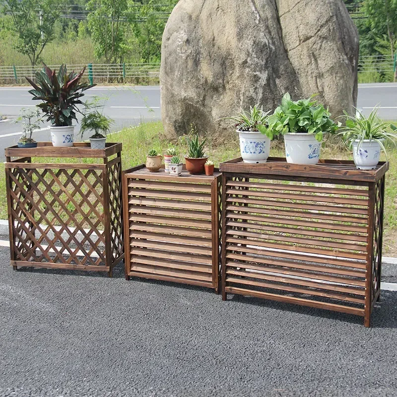 Anti-corrosion Wood Guardrail Rack Host Louver Grille Decoration Block Outdoor Flower Stand Simple