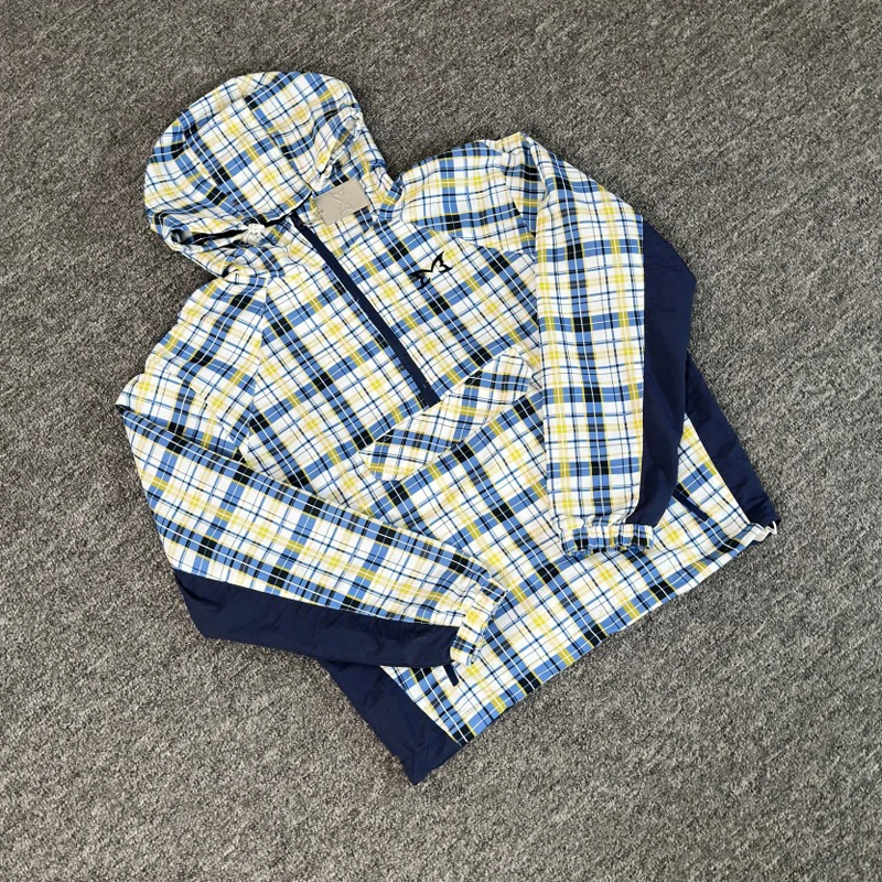 Real Photo Mertre Jacket High Street Trend Checkered Camouflage Hooded Sweatshirts Men Women Hip-hop Zipper Cardigan