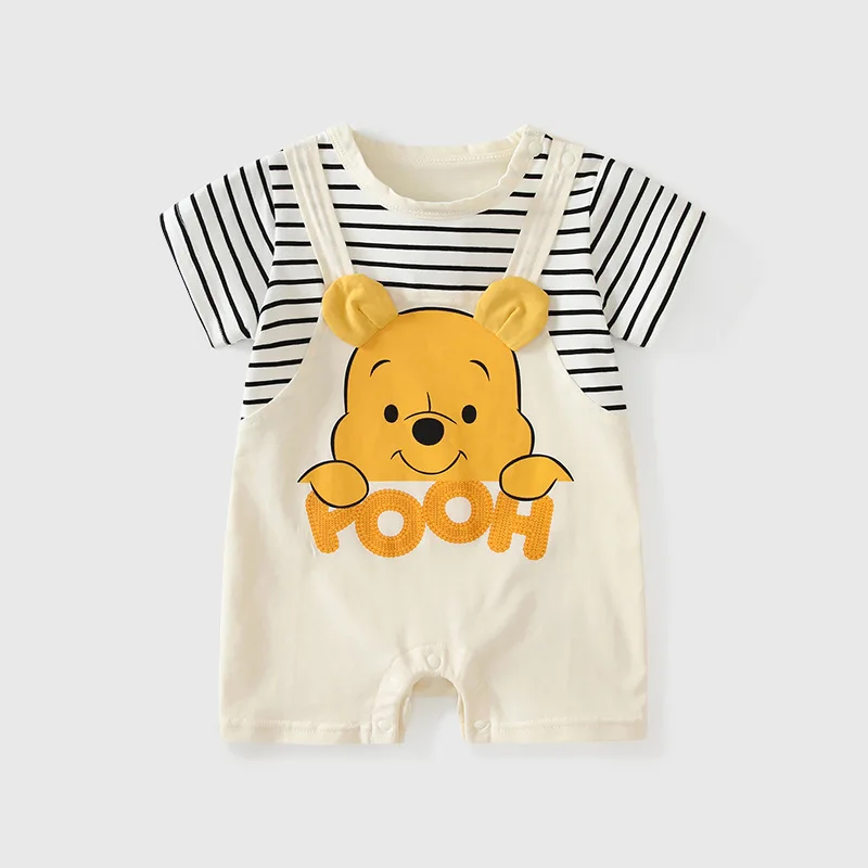 

Summer Baby Jumpsuit Cartoon Winnie the Pooh Comfortable Rompers for 0-2 Years Old Boy Girl Stripe Short Sleeve Bodysuits