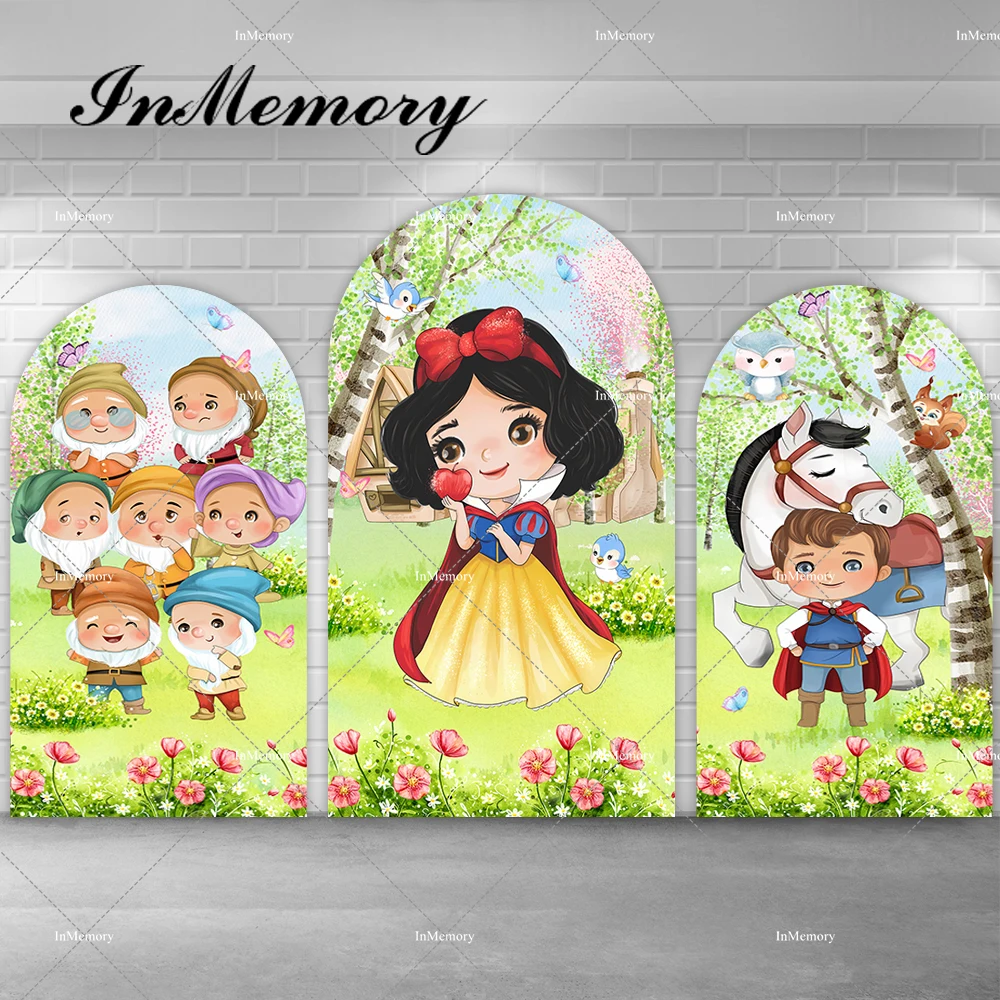 

Fairy Tale Princess Girls 1st Birthday Party Arch Backdrop Cover Baby Snow White And The Seven Dwarfs Chiara Arched Backgrounds