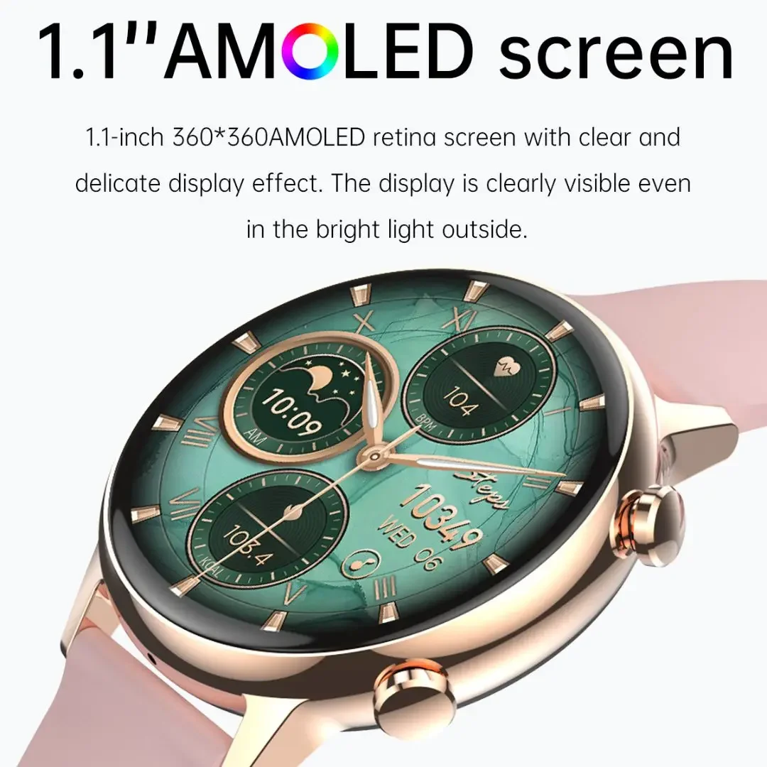 HK39 Fashion Women's Amoled Smart Watch Women Female Health Monitor BT Call Waterproof Ladies Luxury Smartwatch for Gift Pro