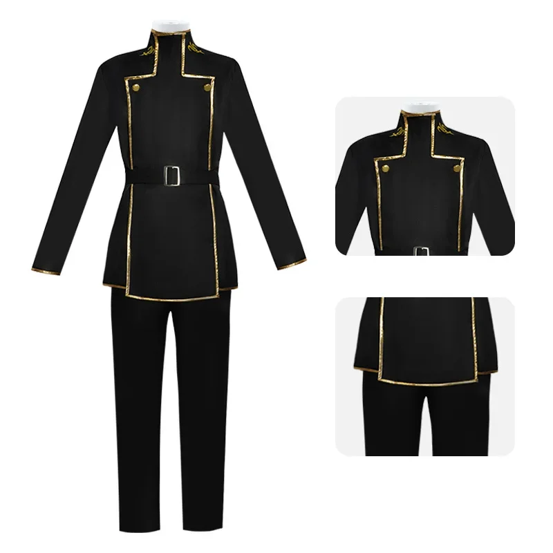 อะนิเมะรหัส Geass คอสเพลย์ Rebellion Lelouch Lamperouge เครื่องแต่งกายชายชุดสีดําเสื้อกางเกงเข็มขัดชุด Halloween Carnival