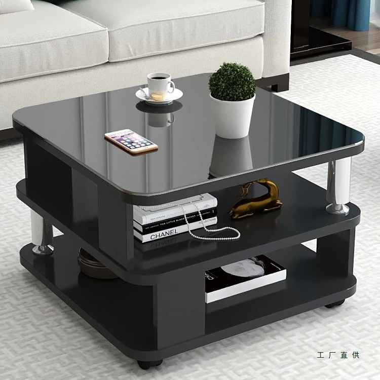 Movable small coffee table, simple modern household small apartment table, living room sofa side balcony with wheels small