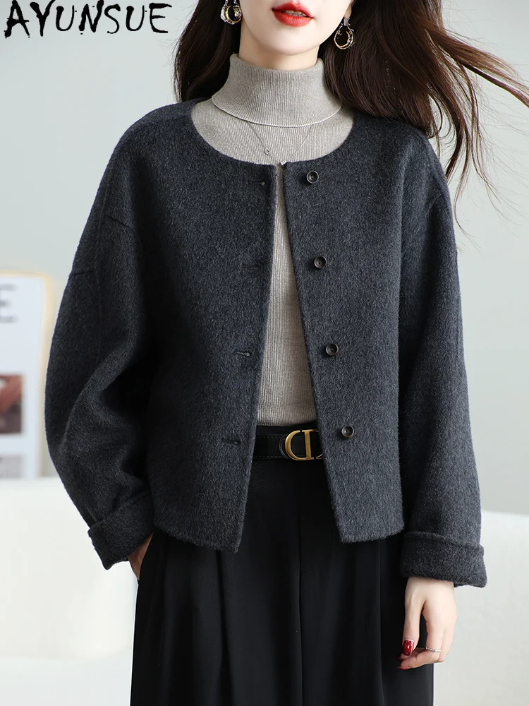 

AYUNSUE пальто из 100% натуральной шерсти, женская осенне-зимняя одежда, двусторонние шерстяные пальто, элегантные женские куртки 2025 года, Пальто Женское