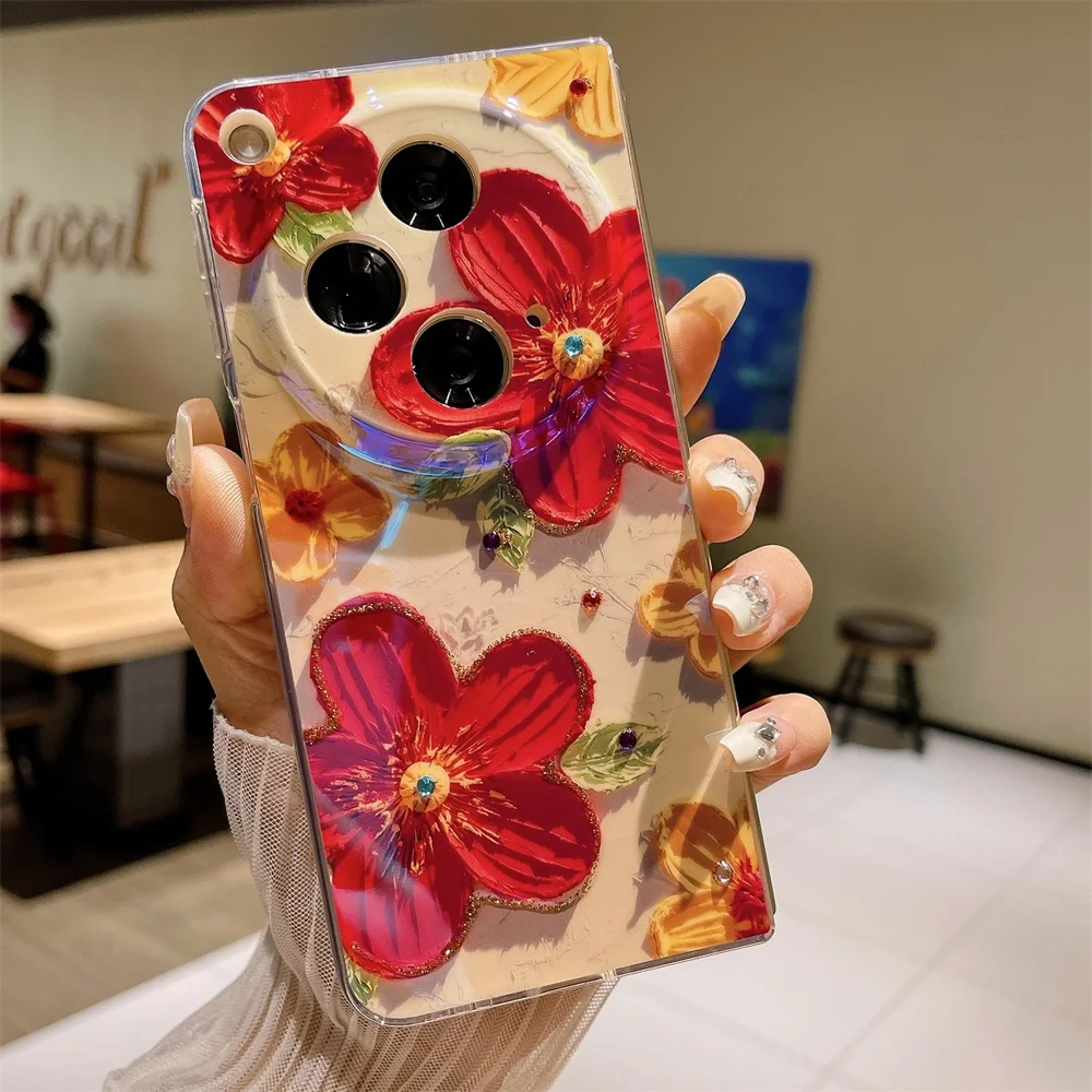 Blu-ray Pattern Flower Jewelled Phone Case For OPPO Find N3 Protection PC Shell Protective Cover