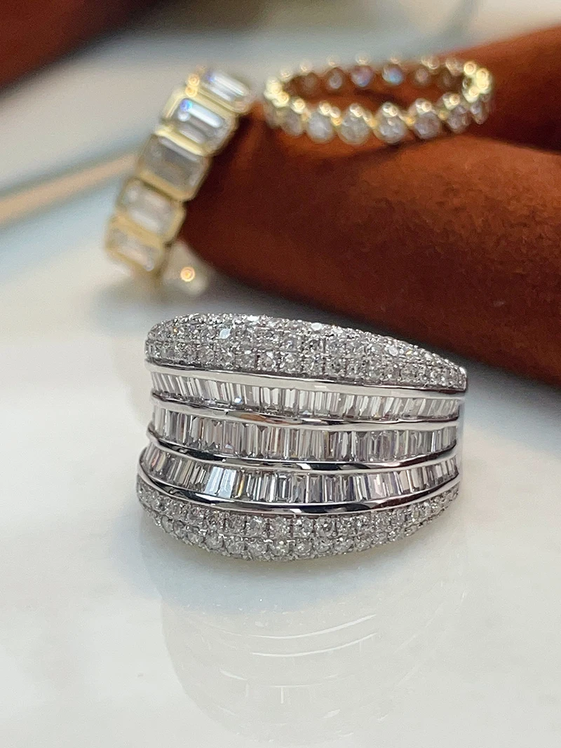 LUOWEND 100% 18K White Gold Rings Luxury Fashion Design 2.75carat Real Natural Diamond Engagement Ring for Women Fine Jewelry