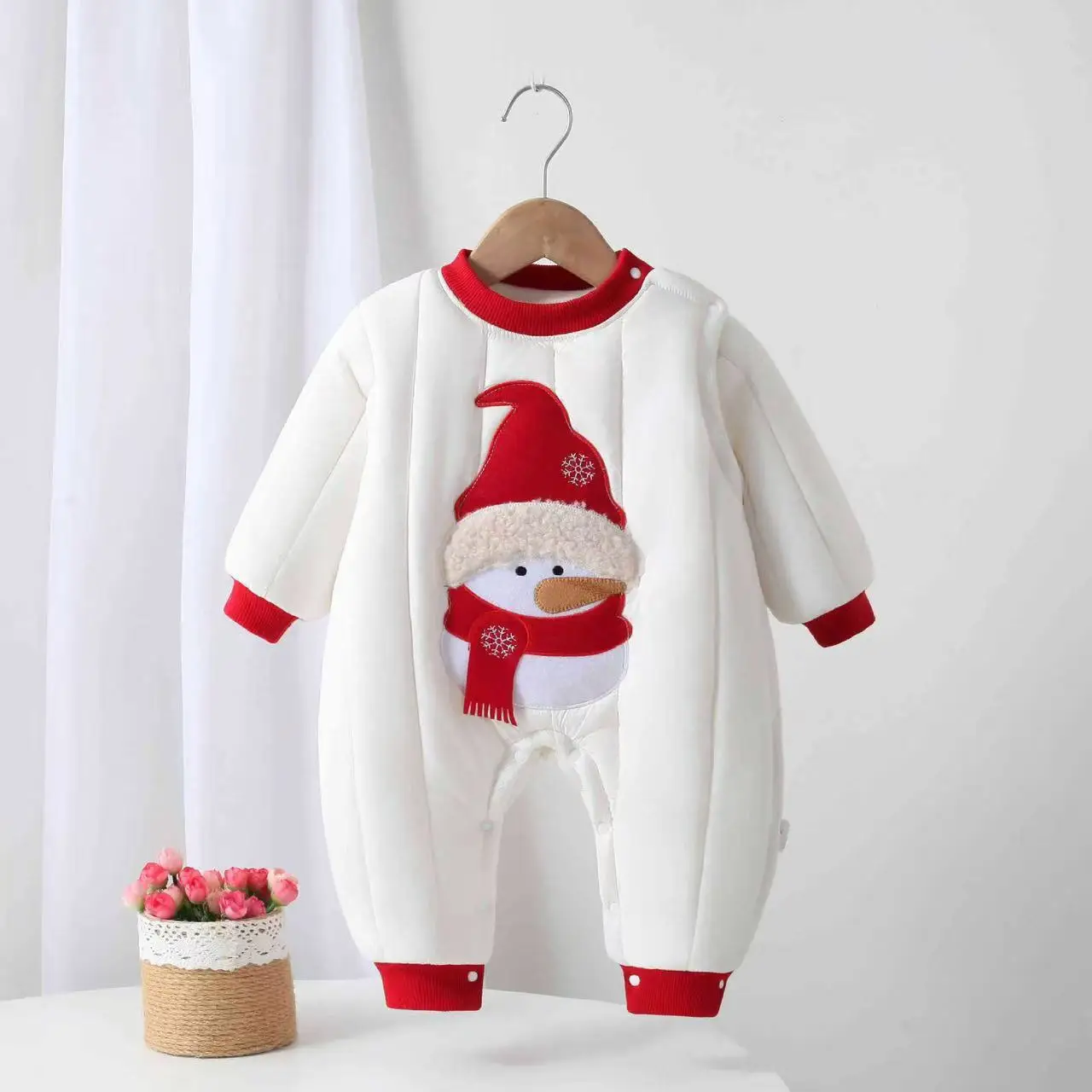 

Детский зимний хлопковый комбинезон с принтом снеговика, толстый хлопковый комбинезон с подкладкой для тепла, уличный костюм для ползания, костюм для рождественской вечеринки, От 0 до 24 месяцев