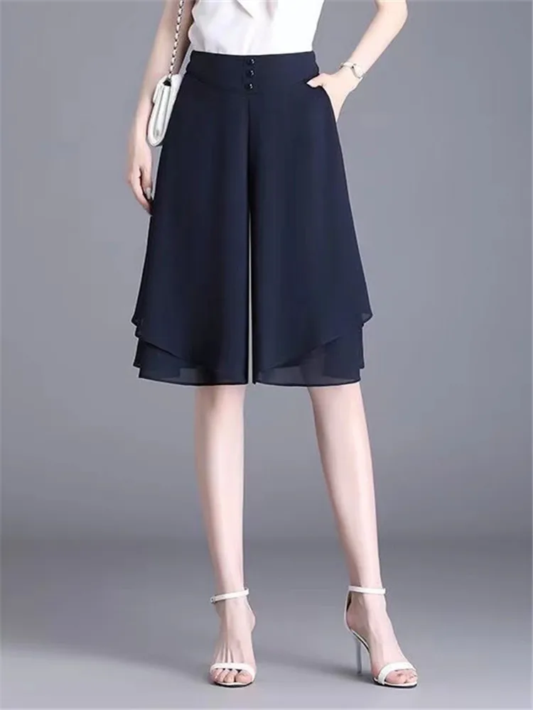 High Waist Wide Leg Pants Women's Summer Thin Skirt Pants Casual Loose Fit Tunic Top Asymmetrical Design Polyester Fiber