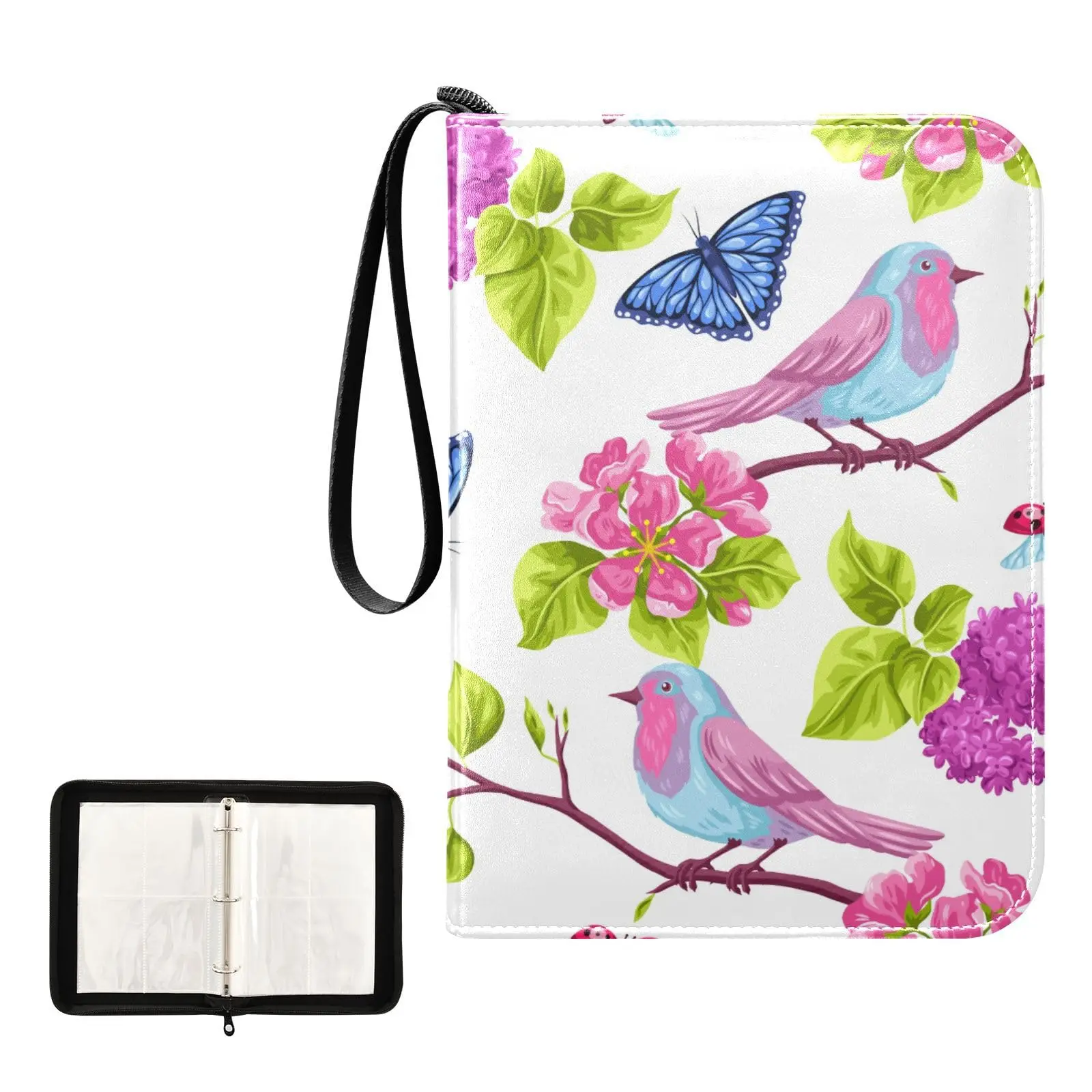 

Spring Butterfly Bird 4 Pocket Card Binder, 400 Double Sided Pocket Album for Sport Game Cards, Unique Card Collection Storage