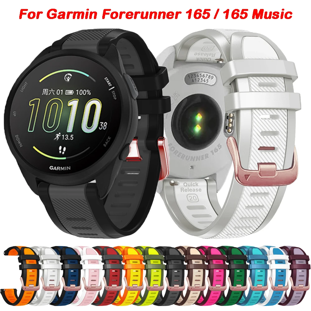 Tali jam tangan silikon, 20mm untuk Garmin Forerunner 165 165M 245 645, gelang jam musik untuk Vivoactive 5 3 Venu SQ 2 Plus