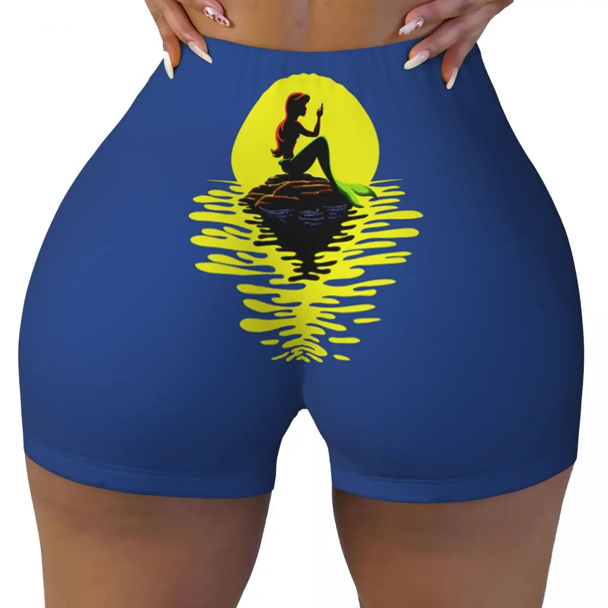 Custom Women's New Fashion Ariel Princess Workout Yoga Shorts Athletic Gym Biker Running Shorts