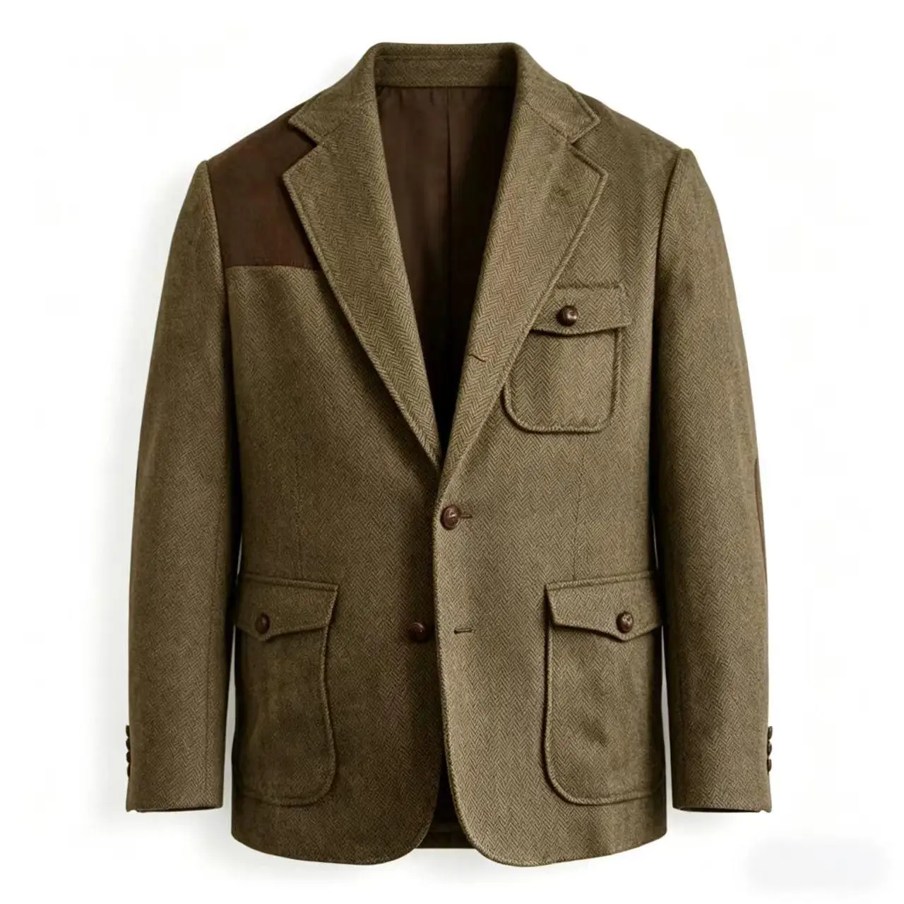 

Men's Herringbone Tweed Blazer Shoulder Patchwork Suede Notch Lapel Suit Jacket Classic Fit Casual Business Vintage Sport Coat