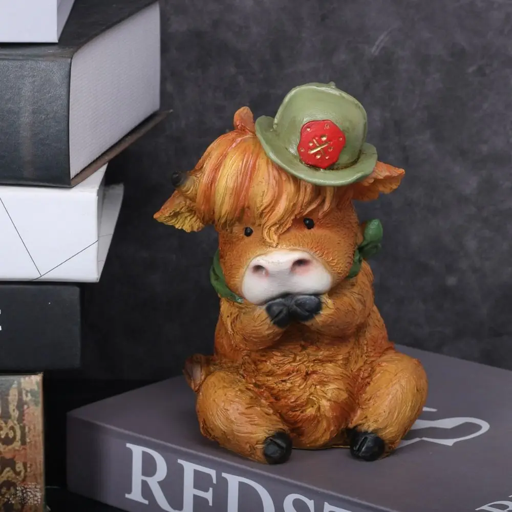 Harz Cartoon Kuh Ornament realistische handgemachte Highland Kuh Dekor Handwerk Tiere Figur Tier Action Figur Kinder Geburtstagsgeschenk