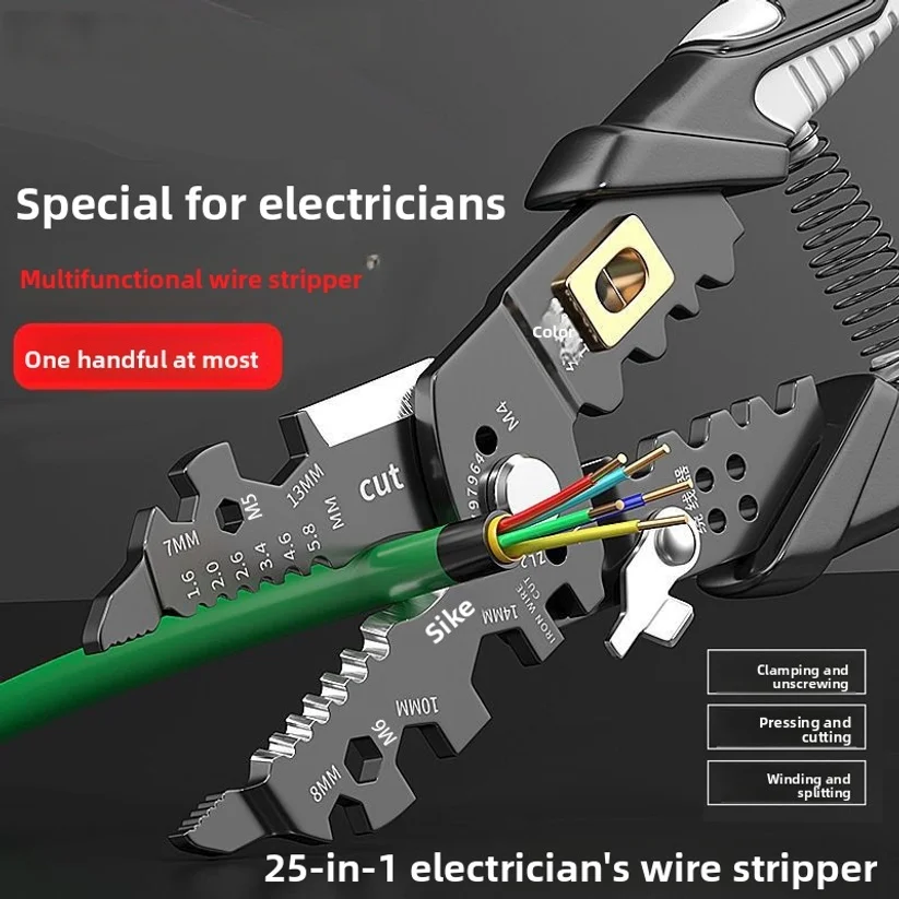 

25 In 1 Stripping Crimping Pliers Wire Stripper Multi Functional Ring Crimpper Electrician Peeling Network Cable Stripper Tools