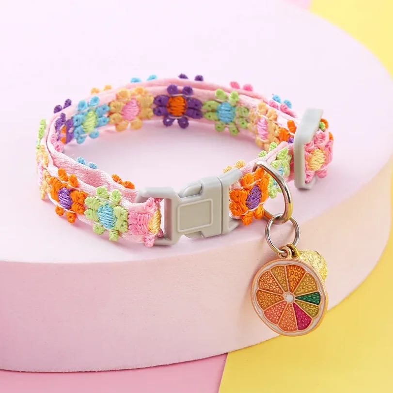 

Pet Collar With Bell Cartoon Footprint Colorful Dog Puppy Kitten Collar Adjustable Safety Bell Ring Necklace Pet Accessories