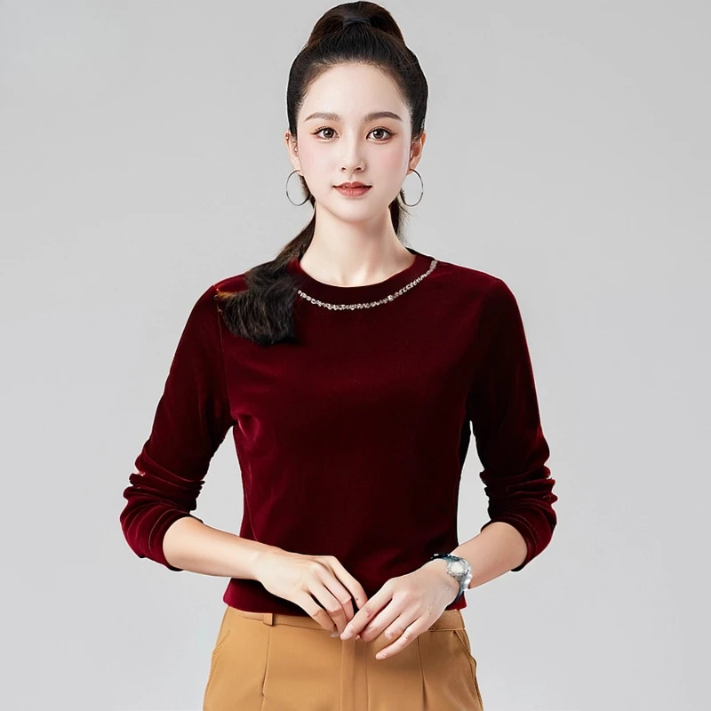 여성을 위한 새로운 라틴 모던 댄스 연습복 - 성인 볼룸 및 소셜 댄스를 위한 편안한 핏의 긴 소매 벨벳 탑