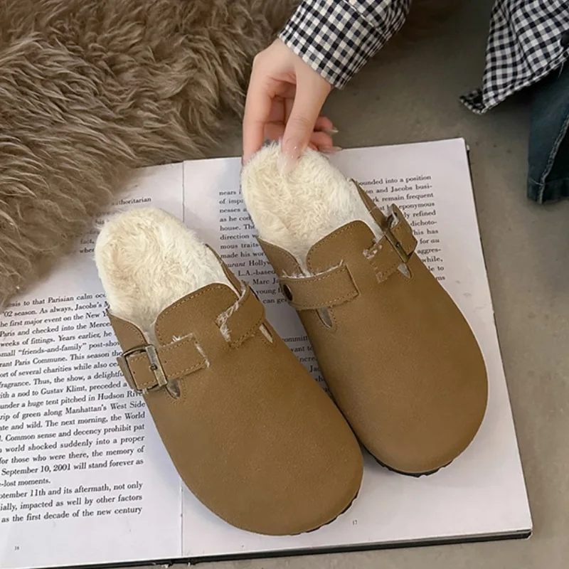 Winter Women\'s Slippers Round Toe Slipper Women Indoor Slippers Outdoor Casual Keep Warm Women Suede Slides Warm Shoe Size 35-40