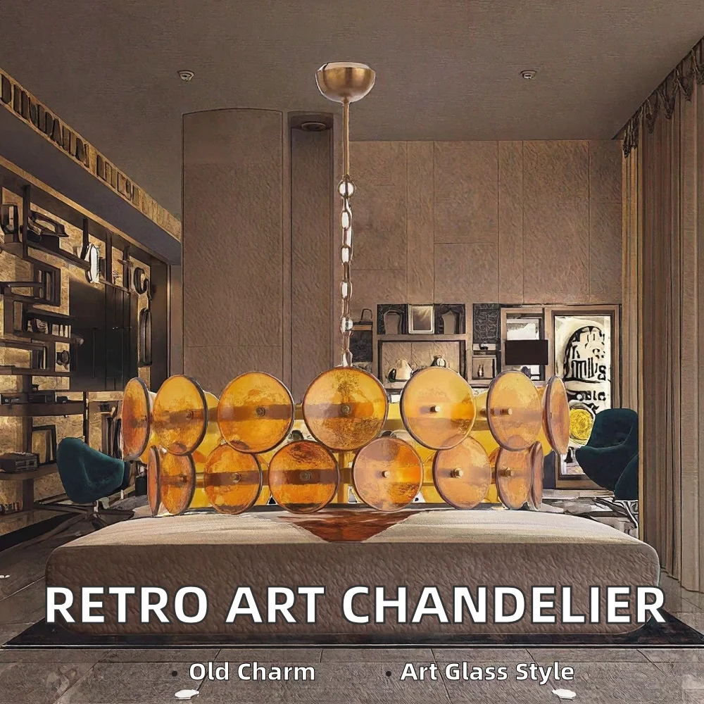 French Retro Chinese-style Living/Dining/Bedroom Chandelier Creative Glass Art Design LED Adjustable Height Dimmable Middle