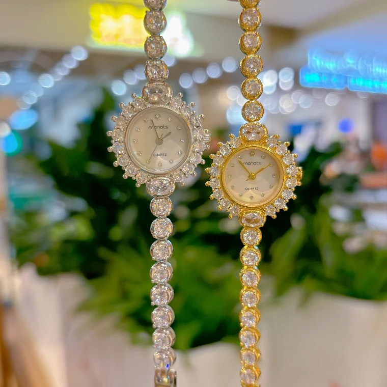 女性腕時計女の子のためのクォーツリロイ-mujer-スライバーゴールドダイヤモンドオロロジオレディースヴィンテージフラワー腕時計ステンレス鋼時計