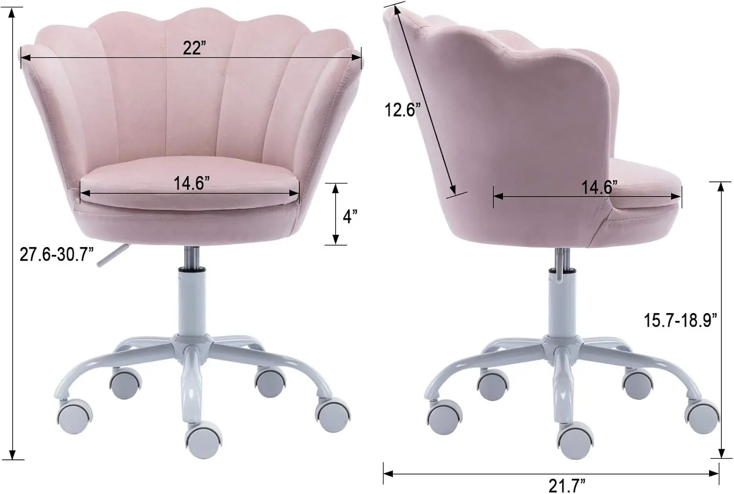 Cute Kids Desk Chair,Velvet Bedroom Chair Adjustable Child Computer Chair Swivel Shell Vanity Chairs for Girls Bedroom/Study Roo