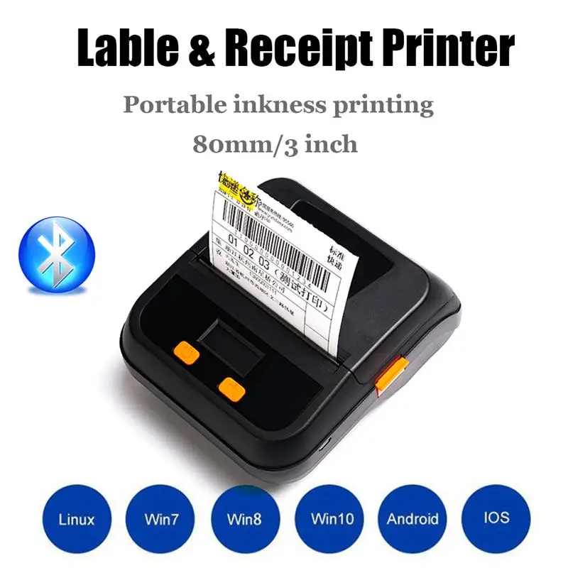 New 80mm Bluetooth Thermal Printer Label & Receipt Command Portable Wireless 2 in 1 Phone and Computer Mini Thermal Printer