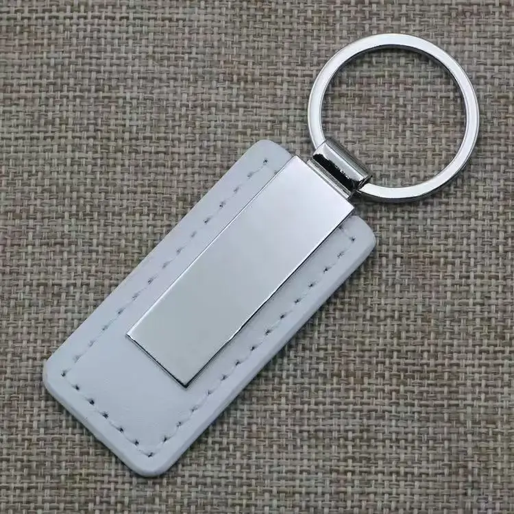 Einfacher Leder-Schlüsselanhänger, rechteckig, Edelstahl, Metall, Herren-Schlüsselring, Auto-Geschenk, Schlüsselanhänger, exquisiter Modeanhänger, Großhandel – Detail 7