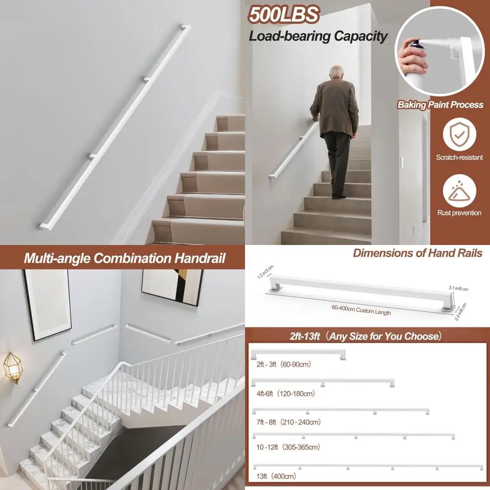 

8 футов квадратные трубчатые перила для внутренней лестницы, белые металлические лестничные перила, настенные лестничные перила, современные промышленные перила, 500 фунтов