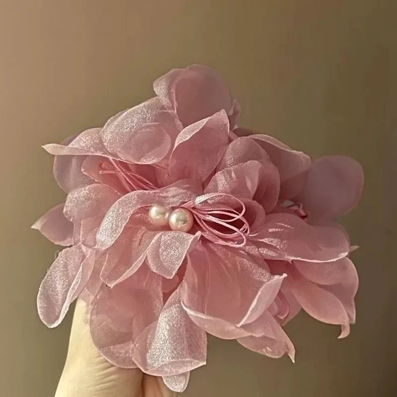 AISHG Sweet Mesh Flower Pearl Hair Clip for Women Gentle Elegant Pan Hair Shark Clip Temperament Girl Hair Accessories