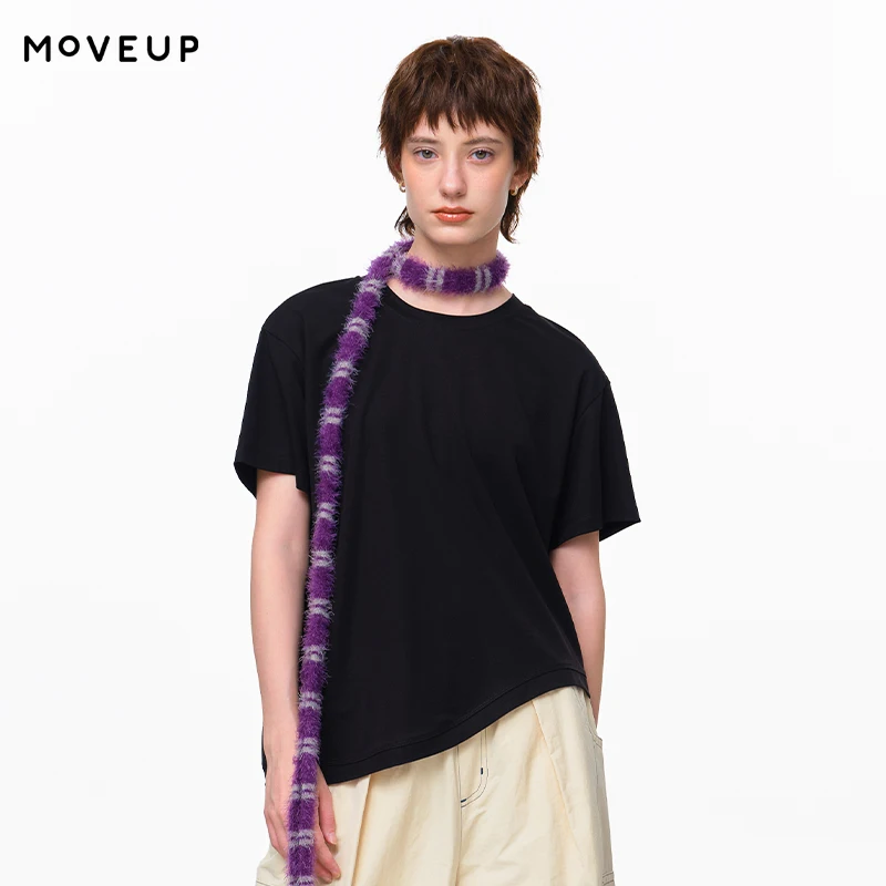 

MOVEUP Short Sleeves Round Neck T-Shirt 2026 Summer New Solid Color Drop Sleeves Irregular Hem Loose Casual Top Women 3EWX10552