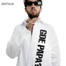 Men's T-Shirt Streetwear GDE PAPA Oversized Letter Print Autumn Hip Hop Korean Long Sleeve Y2k Tops Tees Graphic Unisex Clothing