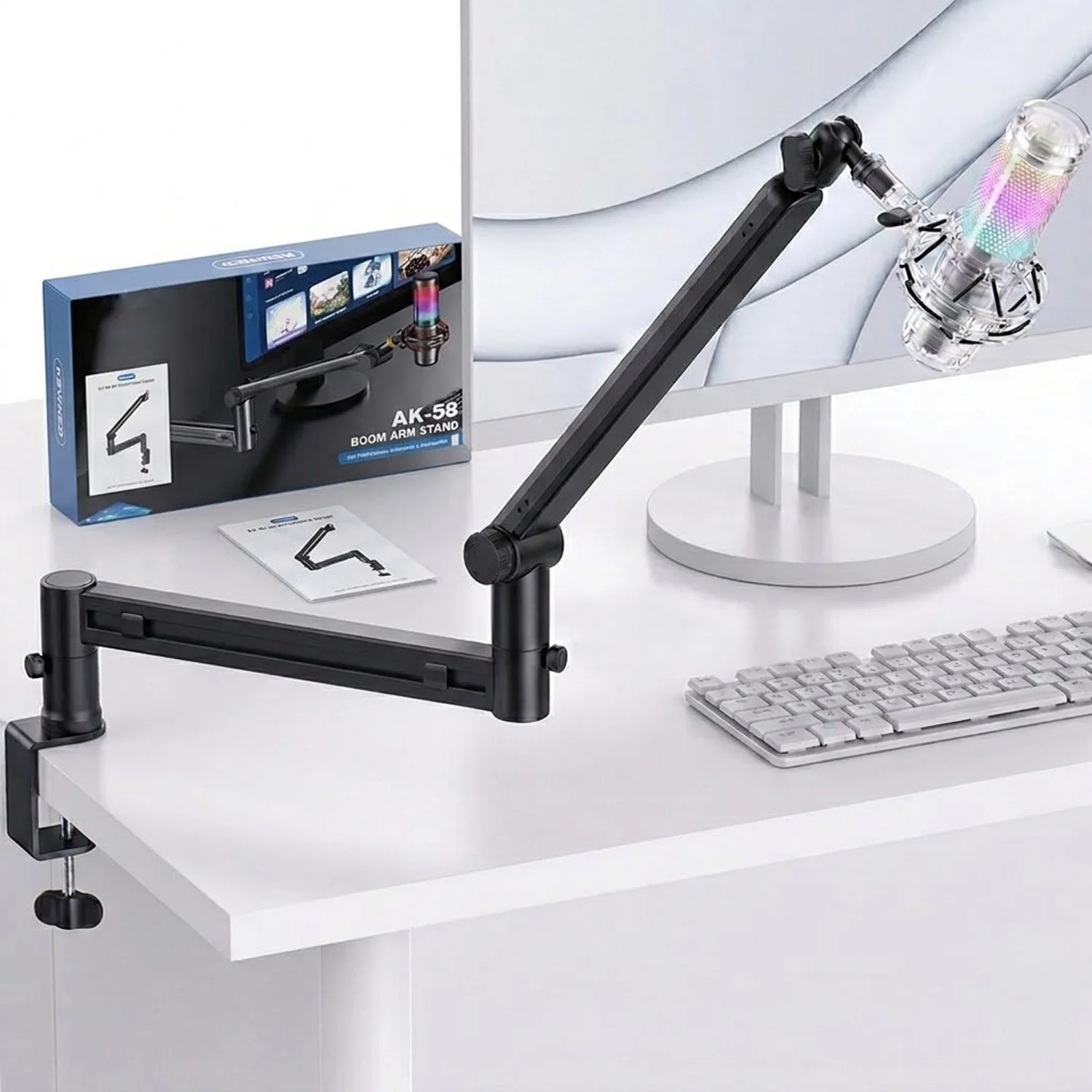 Low Profile Metal Microphone Boom Arm (Design for Heavy Mic) Never Sags,Microphone Stand Desk Mount for SM7B MV7,Blue Yeti