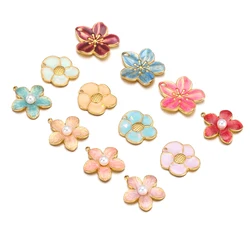 5pcs Stainless Steel 18K Gold Color Enamel Colorful Flower Charms Pendants for DIY Jewelry Necklace Making Bracelets Accessories