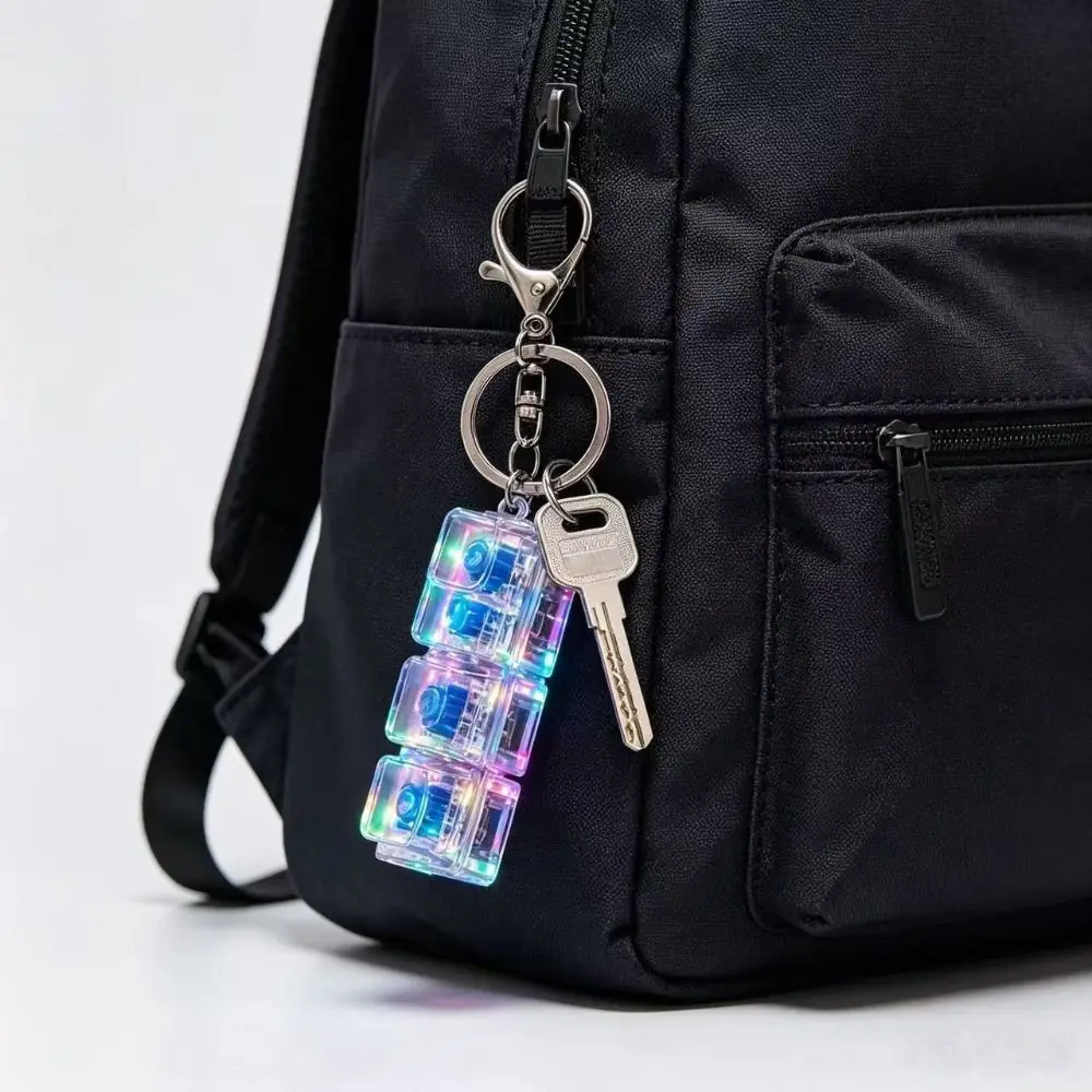 Sturdy Plastic Material Fingertip Button Keychain Bright RGB Ambient Lights Delicate Glowing Effects Mechanical Switch Keychain