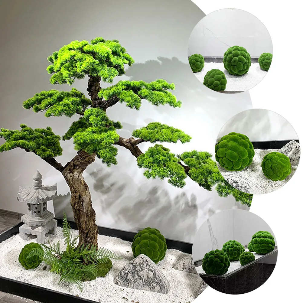

2pcs Green Simulated balls Artificial Decorative Garden Party Ornament Lightweight Plastic Flocking Mossy Stone Rock
