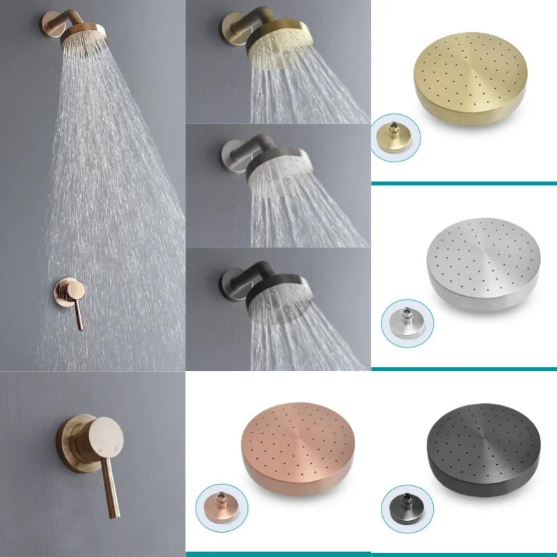 Brushed Gold Rose Gold Bathroom Faucet Shower Faucet Wall Mounted 4 Inch High Pressure Rainfall Mixer Shower Head Shower Set