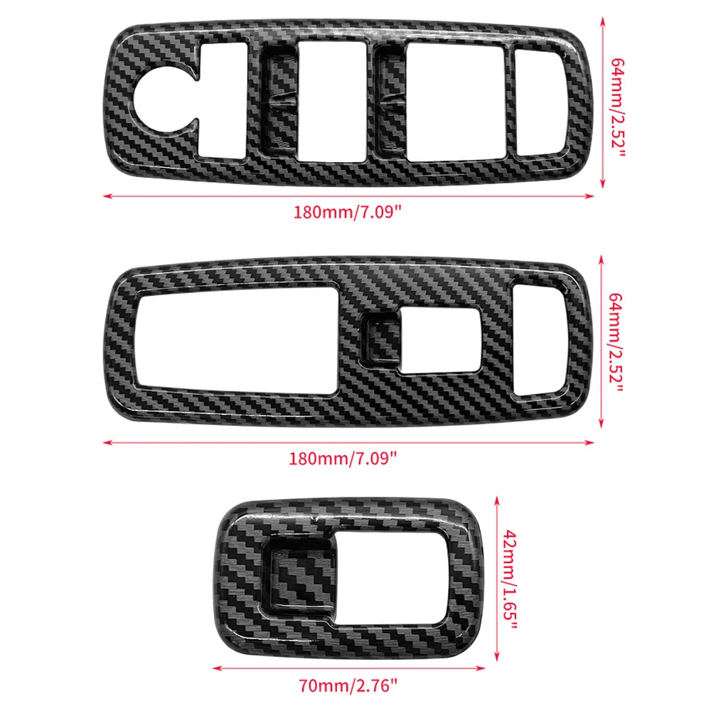 For Dodge Charger 2016-2021 Inner Window Lift Panel Trim Black Carbon Fiber ABS Decora Interior Window Switch Cover Trim 4pcs