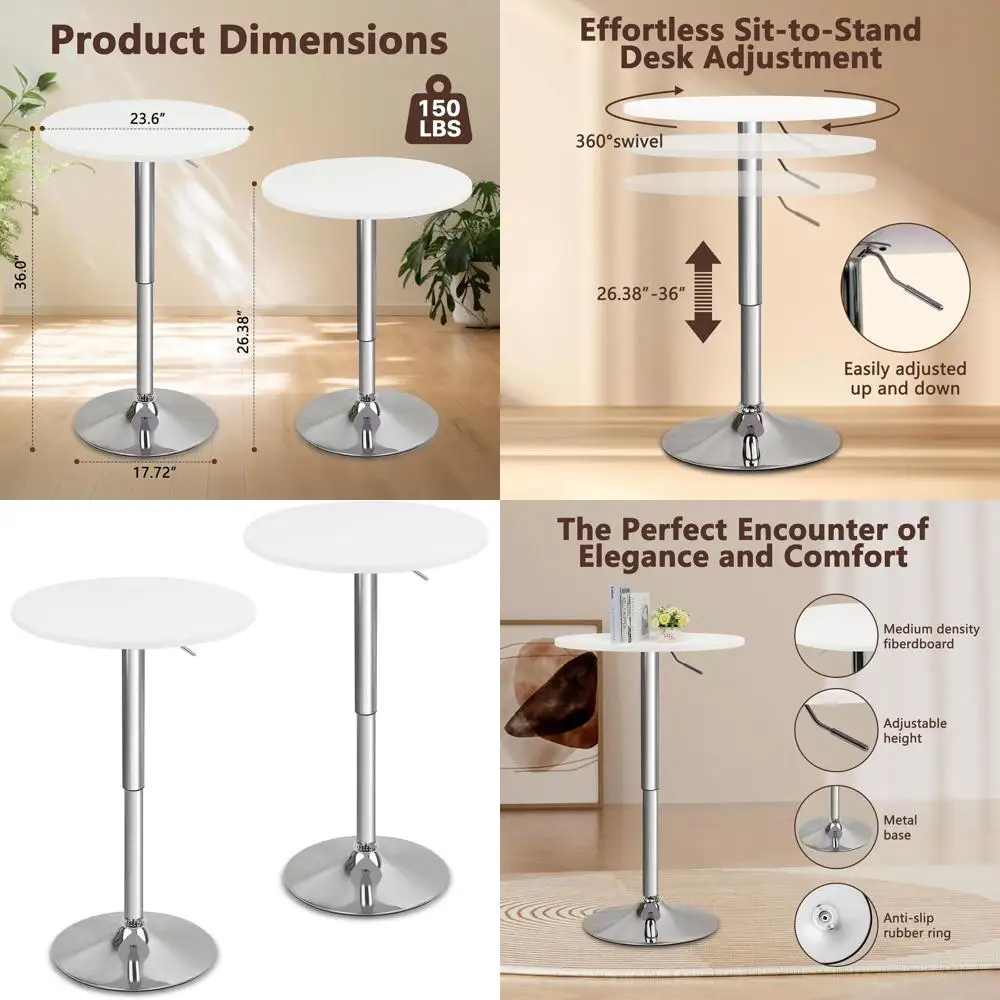 

Adjustable Height Bistro Table Set of 2, 26-36 Swivel Top for Home, Kitchen, Party, Restaurant Use, White