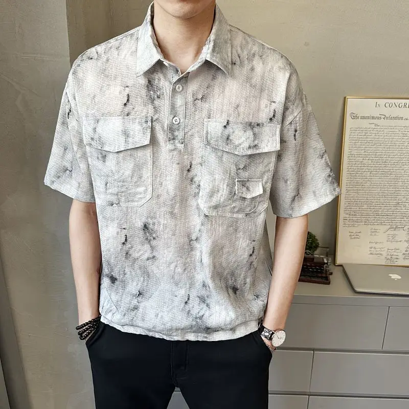 Men's Summer Casual Button Down Shirt 2026 New Lightweight Loose Fit Short Sleeve Tops Streetwear Breathable Blouse