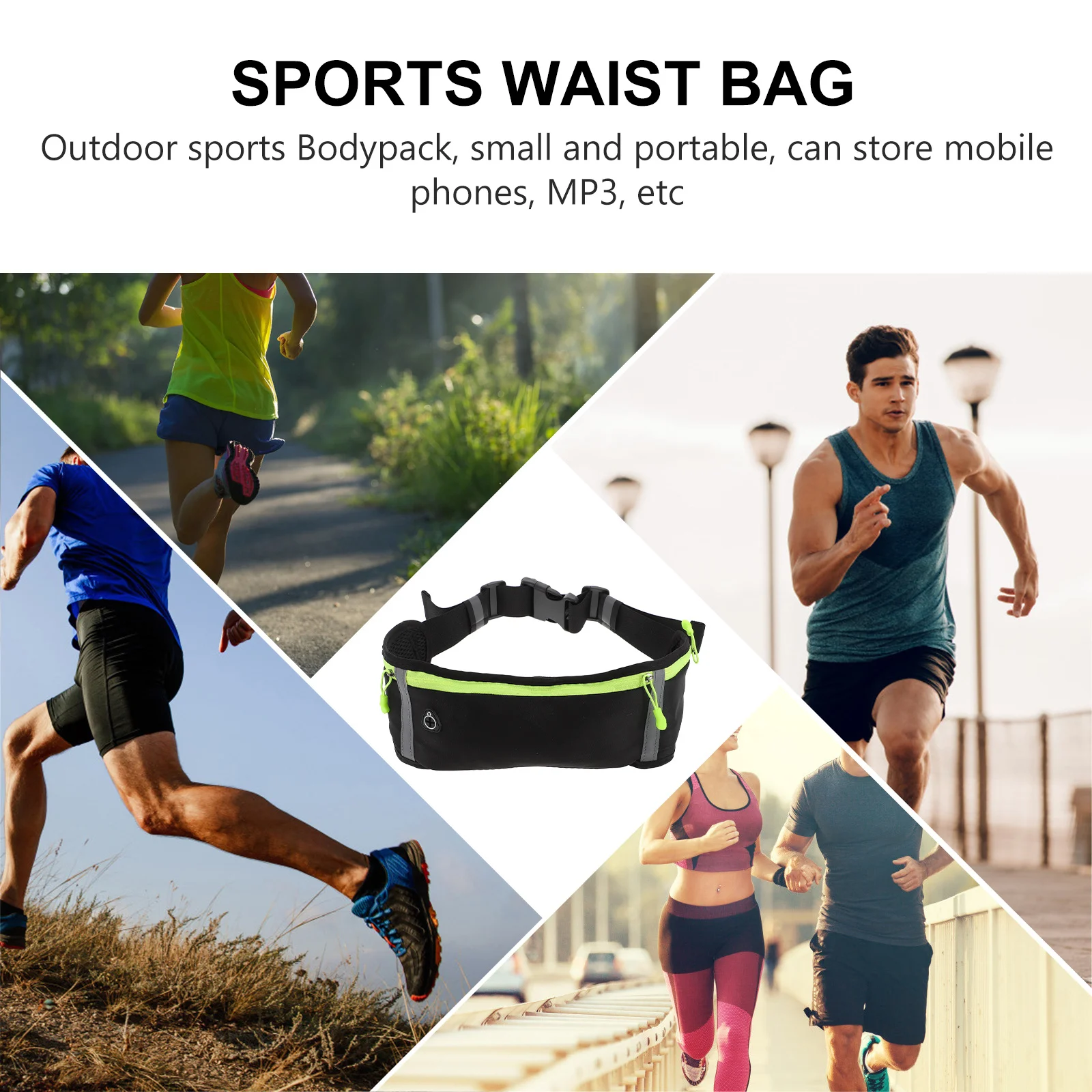 1Pcs Waterproof Sports Waist Pack Adjustable Waist Bag Reflective Strip Running Music Phone Pouch Music Sports Bag