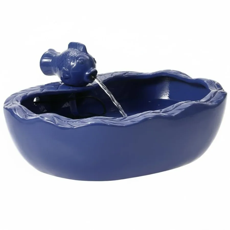 

11 inch Ceramic Koi Fountain with Blue Glazed Finish Solar Powered Outdoor Garden Fountain for Garden Tabletop Balcony Patio De