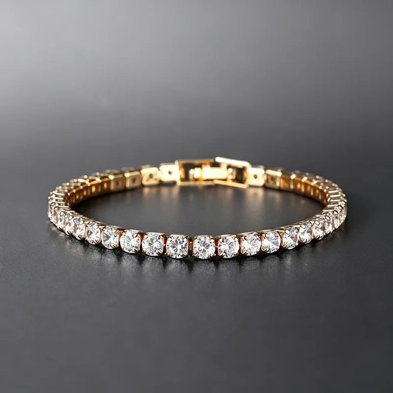 2026 New Hiphop Tennis Bracelets for Men Women Luxury Iced Out 4mm Zircon Crystal Gold Color Hand Chain Hippie Jewelry Gift