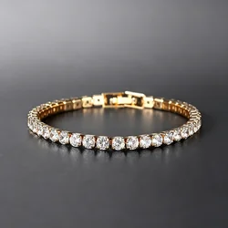 2026 New Hiphop Tennis Bracelets for Men Women Luxury Iced Out 4mm Zircon Crystal Gold Color Hand Chain Hippie Jewelry Gift