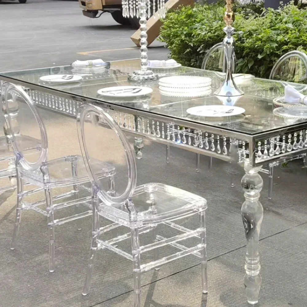 Hotel wedding reception stainless steel dining tabale outdoor fashion transparent acrylic accent tabale Hot sales