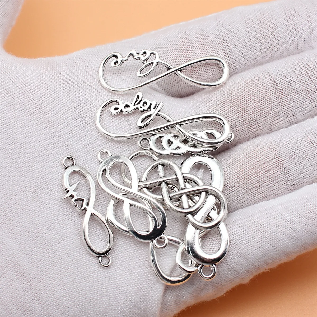 10pcs Antique Silver Color Infinity Symbol Charms Collection For DIY Jewelry Making, 10 Styles, 1 of Each